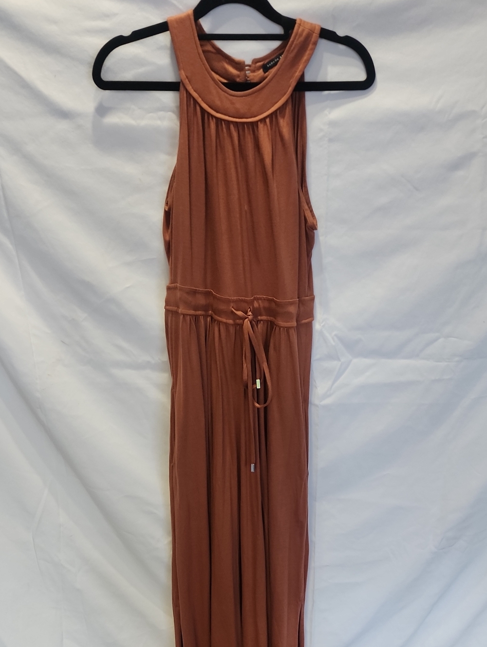 Sleeveless Rust Maxi Dress with Drawstring Waist And Pockets